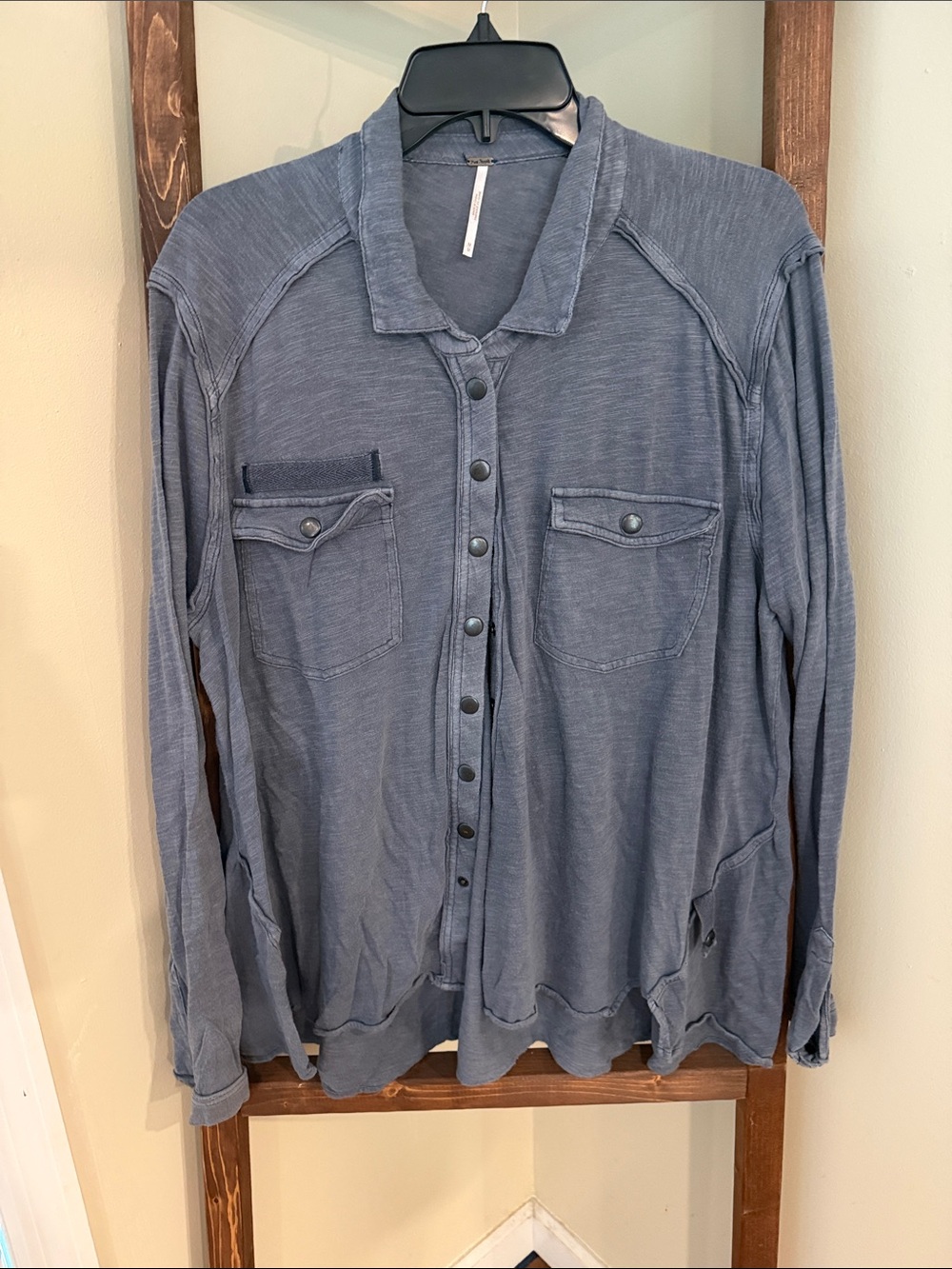 Free PeopleButton-Front Lightweight Slate Blue Shirt Jacket